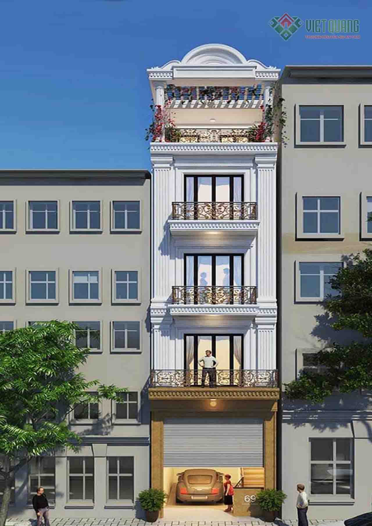 mẫu thiết kế nhà phố tân cổ điển 5 tầng đẹp - 07, diện tích 5x18m