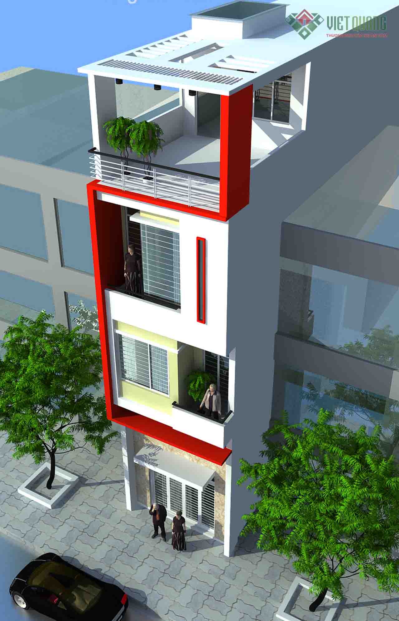 Mẫu phối cảnh nhà phố hiện đại 4 tầng đẹp hiện đạị, diện tích 4x14m