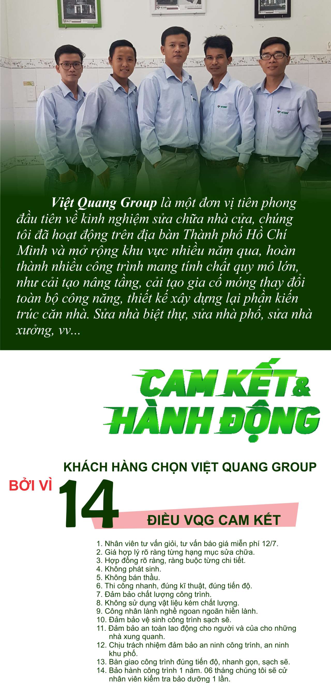 Cam kết của Việt Quang khi sửa nhà quận Bình Tân