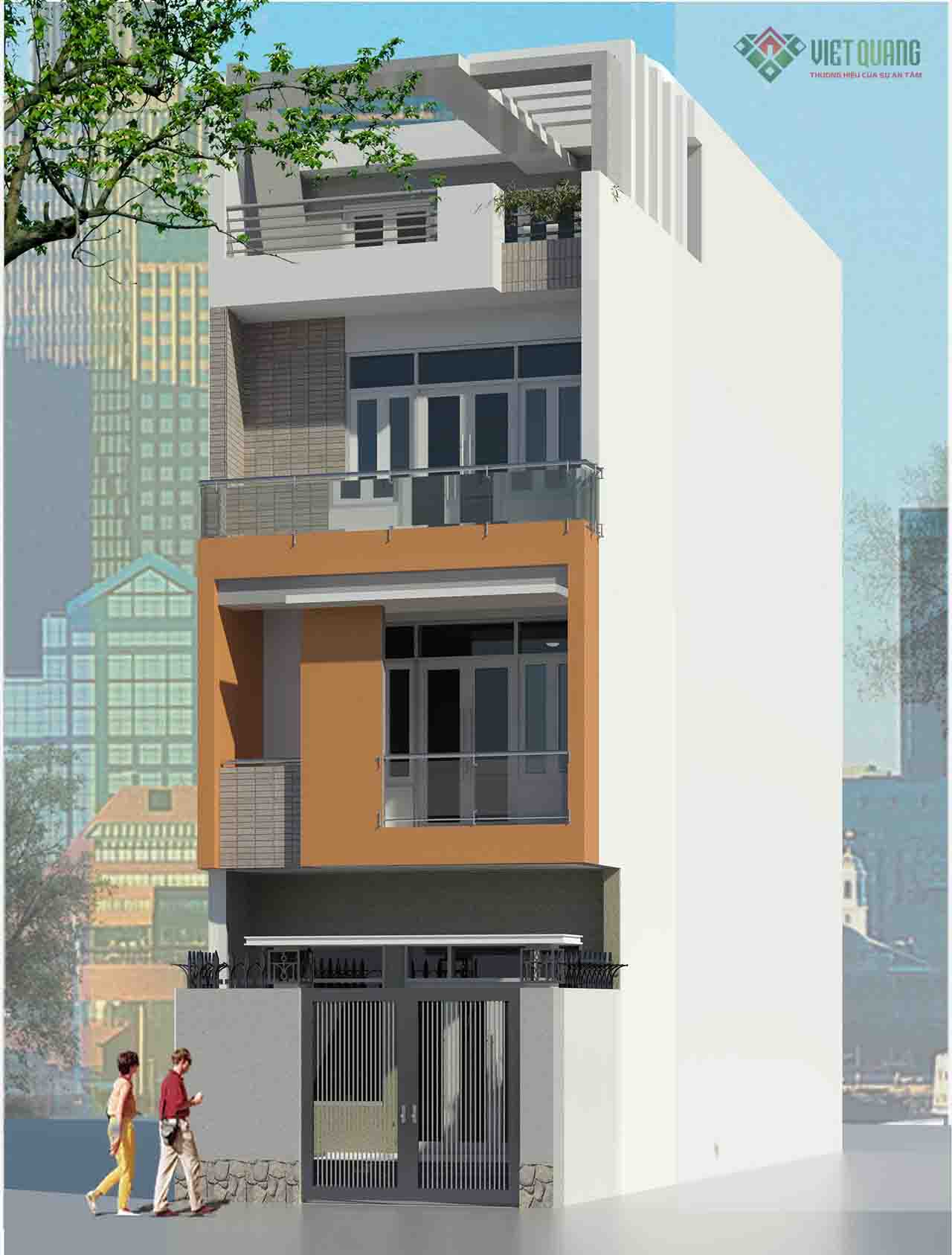 mẫu phối cảnh mặt tiền nhà phố 4 tầng diện tích 5x12m