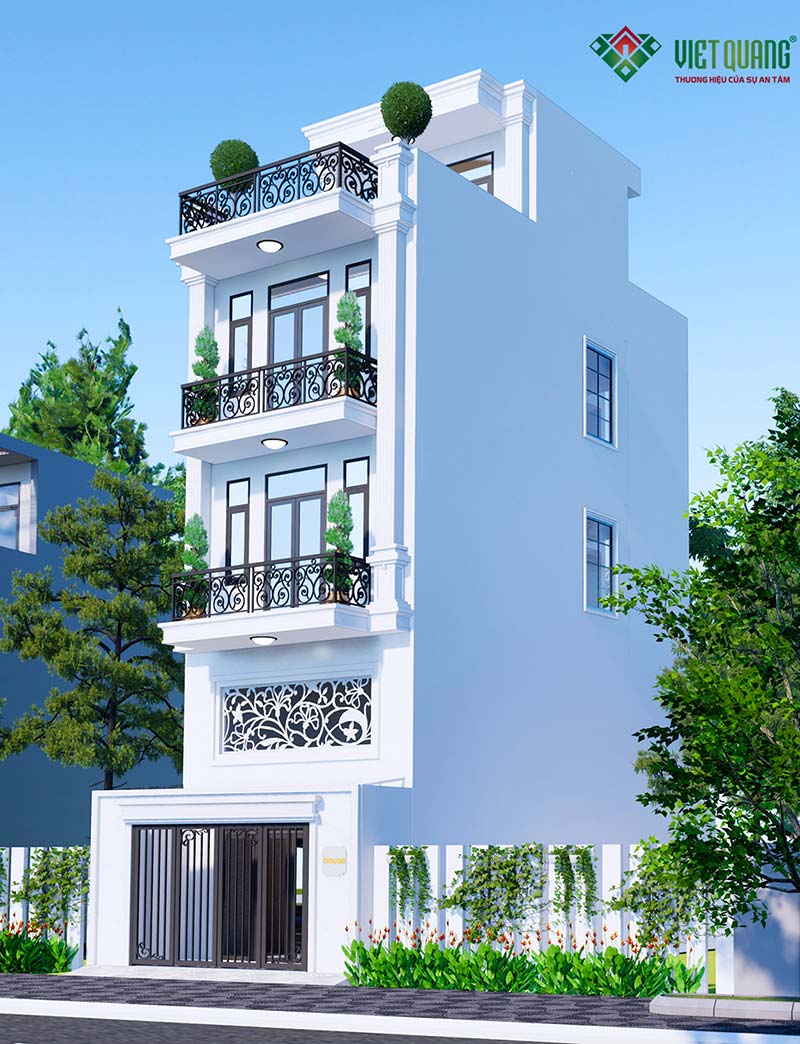 Đây là thiết kế phối cảnh 3D mặt tiền ngôi nhà phố 1 trệt 1 lửng 2 lầu tum thang sân thượng diện tích 5.5x14.5m của anh Vui tại quận Tân Bình.