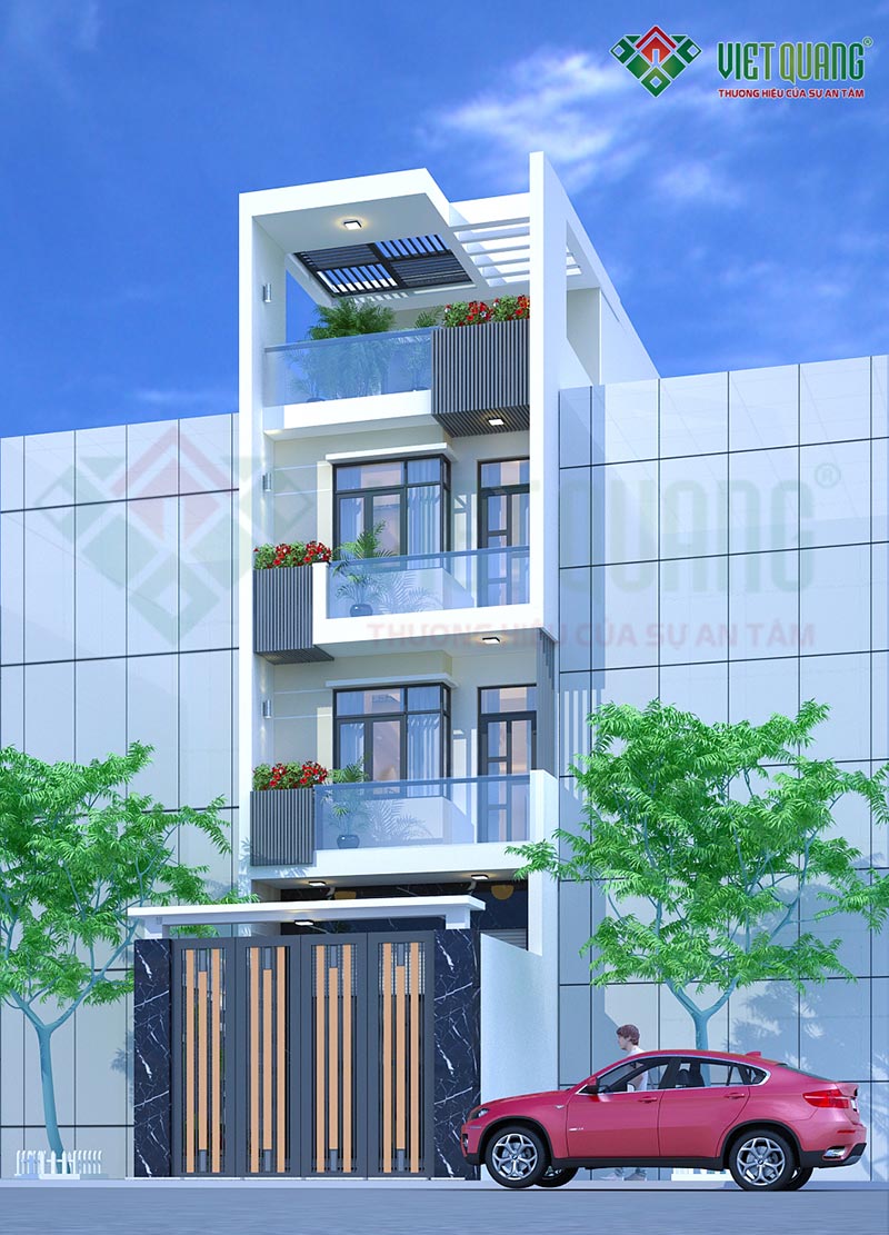 Mẫu thiết kế phối cảnh 3D nhà phố 4 tầng diện tích 4x17m của gia đình anh Quang tại TP Thủ Đức