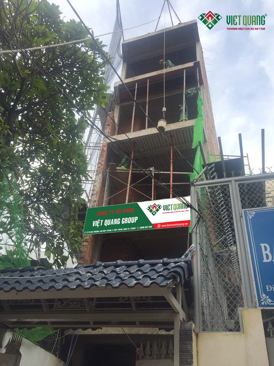 Mặt tiền công trinh thi công sửa nhà nâng tầng nhà phố 6 tầng tại quận Phú Nhuận