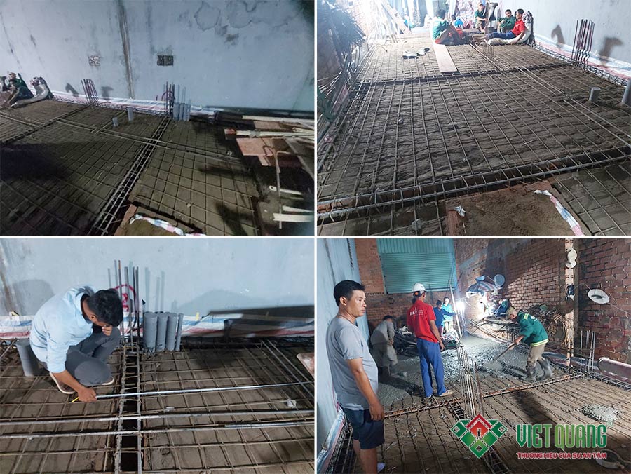 Thi công đổ bê tông móng và nền trệt công trình nhà chị Khéo ở quận Bình Tân