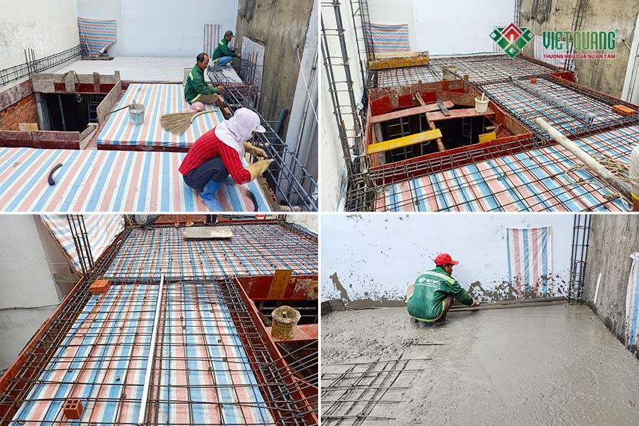 Một số hình ảnh thi công thép sàn - thép đà và đổ bê tông sàn - công trình nhà phố 3 tầng 4x12m của anh Định tại quận Bình Thạnh