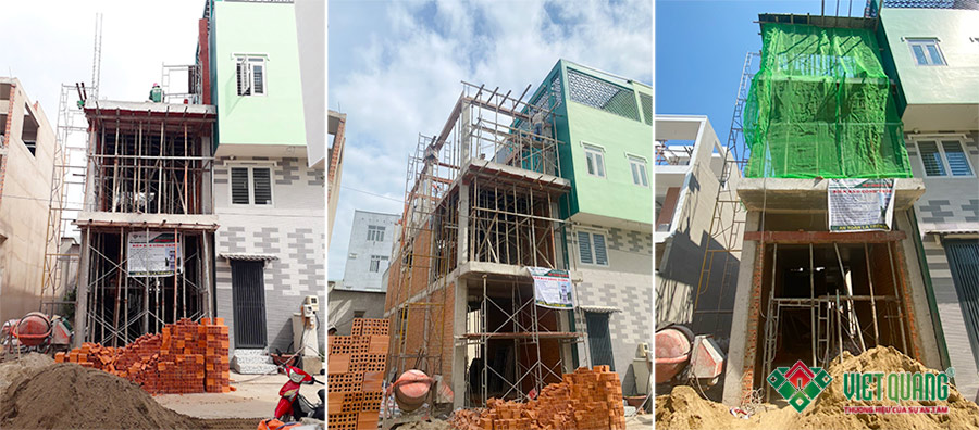 Mặt tiền công trình nhà phố 3 tầng 4x15m tại quận Bình Tân trong quá trình thi công xây dựng