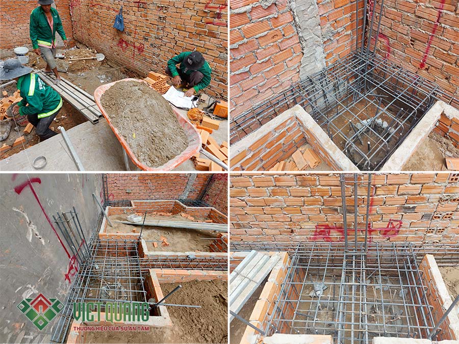 Thi công lắp đặt cốt thép móng và đà giằng móng bằng thép Việt Nhật công trình nhà phố 3 tầng 4x14.5m tại quận Bình Tân