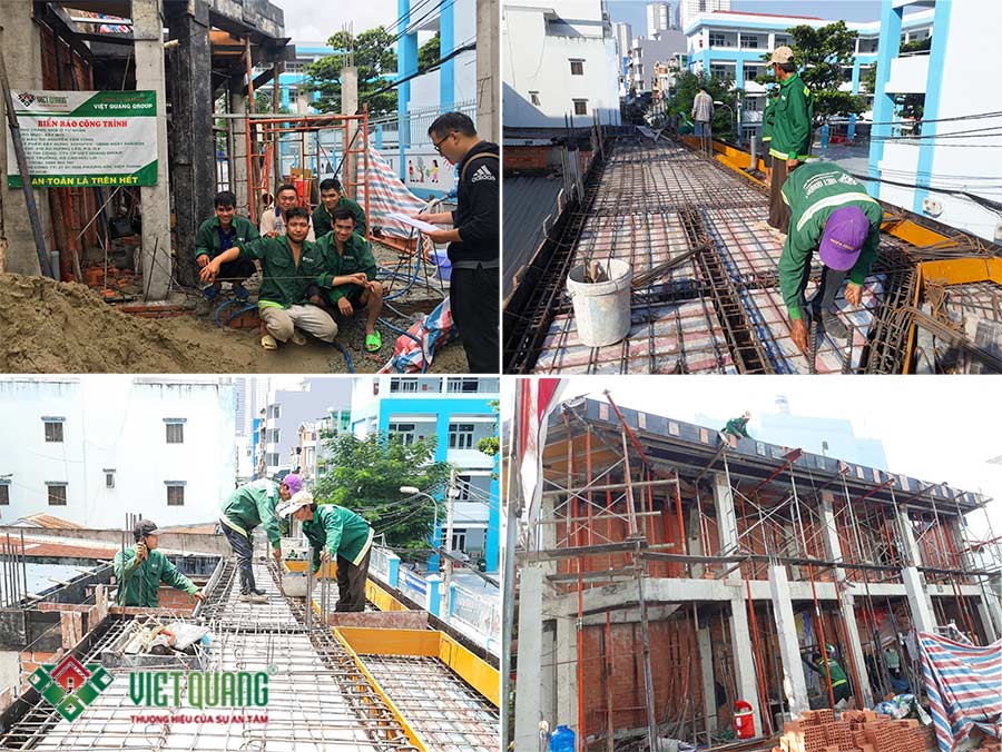 Hình ảnh công nhân Việt Quang được học an toàn lao động, thi công phần thép sàn