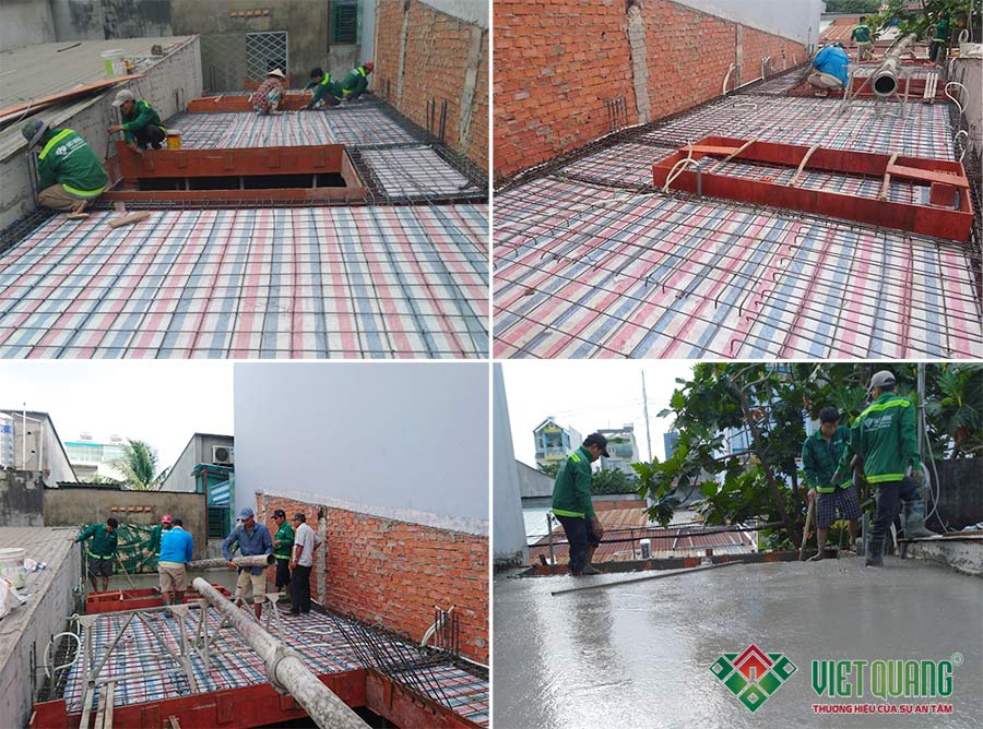 Thi công lắp đặt thép sàn, thép dầm (đà), đổ bê tông sàn lầu 1 công trình nhà phố 3 tầng tại quận Bình Tân