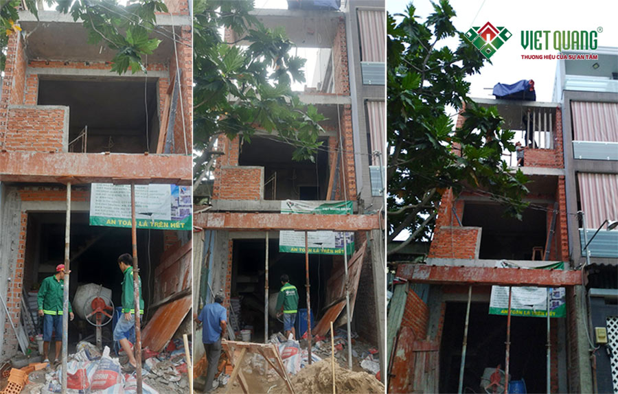 Mặt tiền công trình nhà phố 3 tầng 4x14.5m tại quận Bình Tân đang trong quá trình thi công phần thô