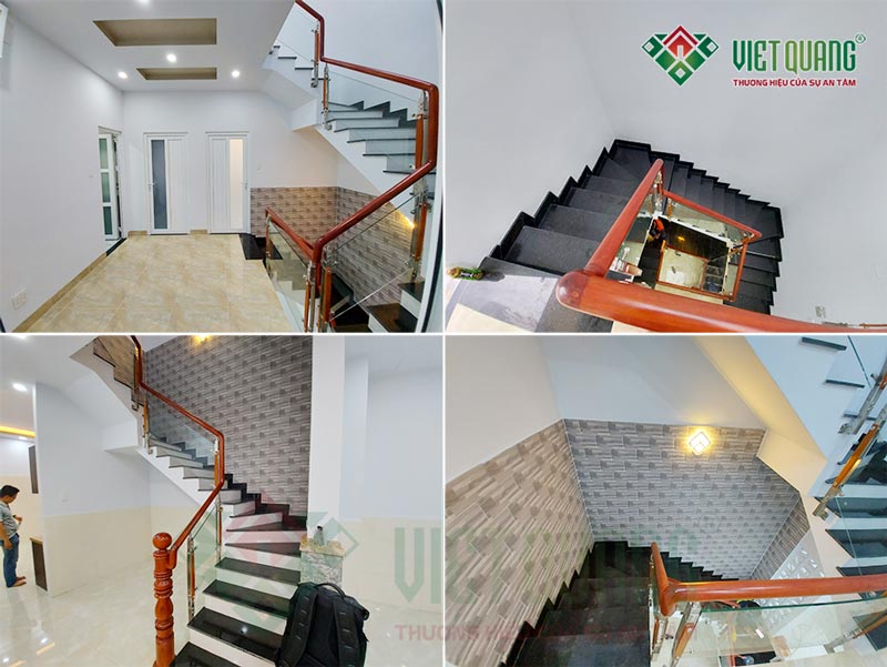 Hình ảnh hoàn thiện cầu thang bộ nhà phố 3 tầng 6x13m của gia đình anh Lộc ở Bình Chánh 