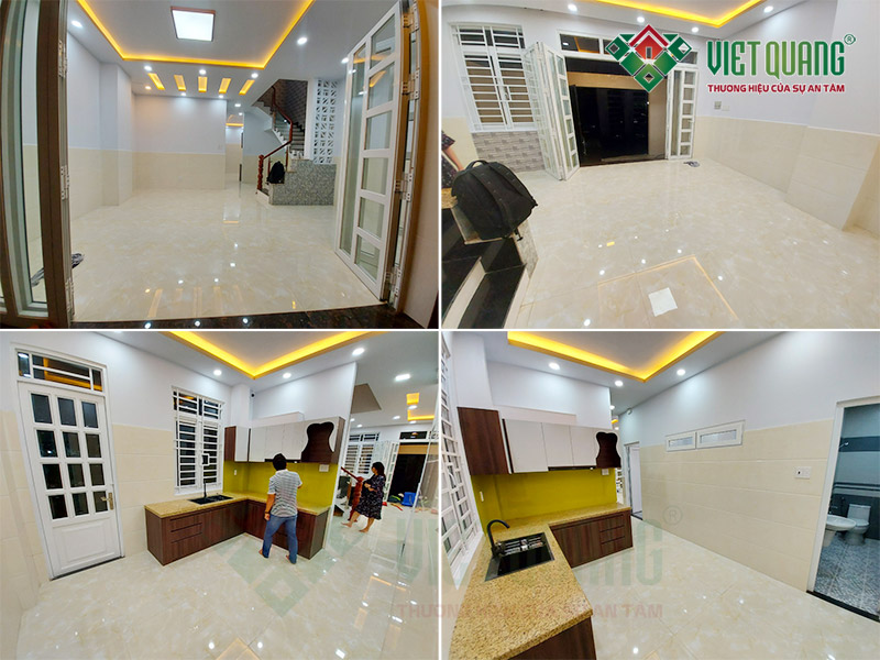 Hình ảnh hoàn thiện phòng khách và khu vực bếp nhà anh Lộc ở Bình Chánh