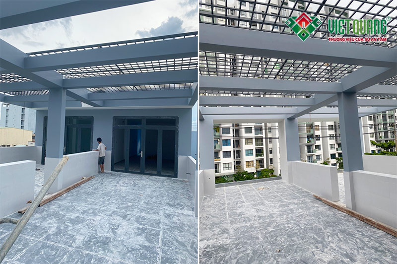 Hình ảnh hoàn thiện sân thượng công trình nhà phố 3 tầng 4x22m tại quận Tân Bình