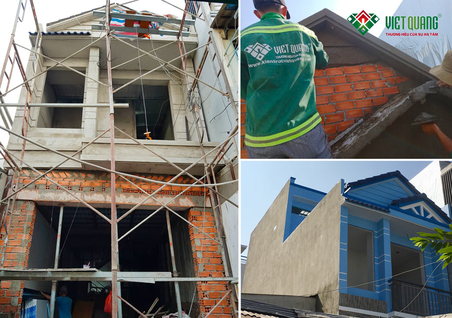 Hình ảnh mặt tiền ngôi nhà trong quá trình Việt Quang Group đang thi công sửa nhà nâng tầng