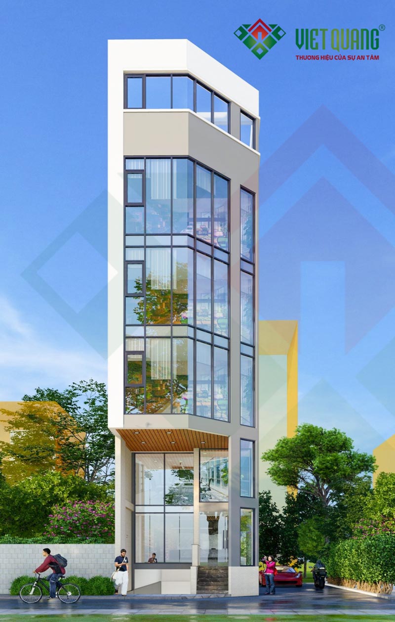 Phối cảnh 3D mặt tiền nhà phố 7 tầng có tầng hầm diện tích 5x16m tại quận Tân Bình của gia đình anh Bằng