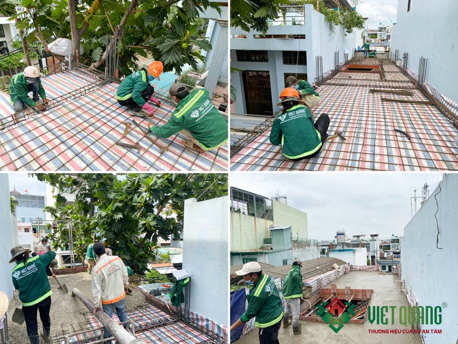 Thi công thép sàn Lầu 2 và hình ảnh đổ bê tông sàn lầu 2 nhà chị Ngọc Anh tại quận Tân Phú