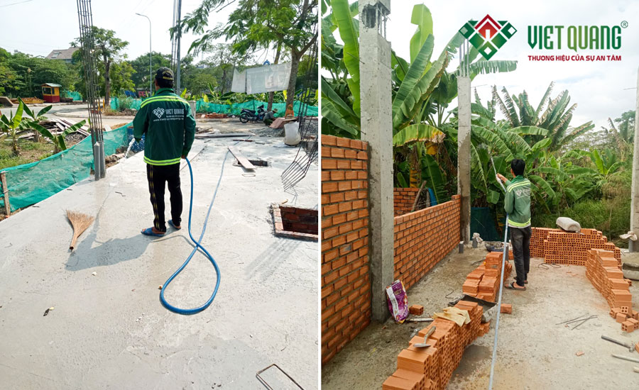 Công tác bảo dưỡng bê tông, tưới nước cho tường gạch là công việc không thể bỏ qua tại công trình mà Việt Quang nhận thi công xây dựng