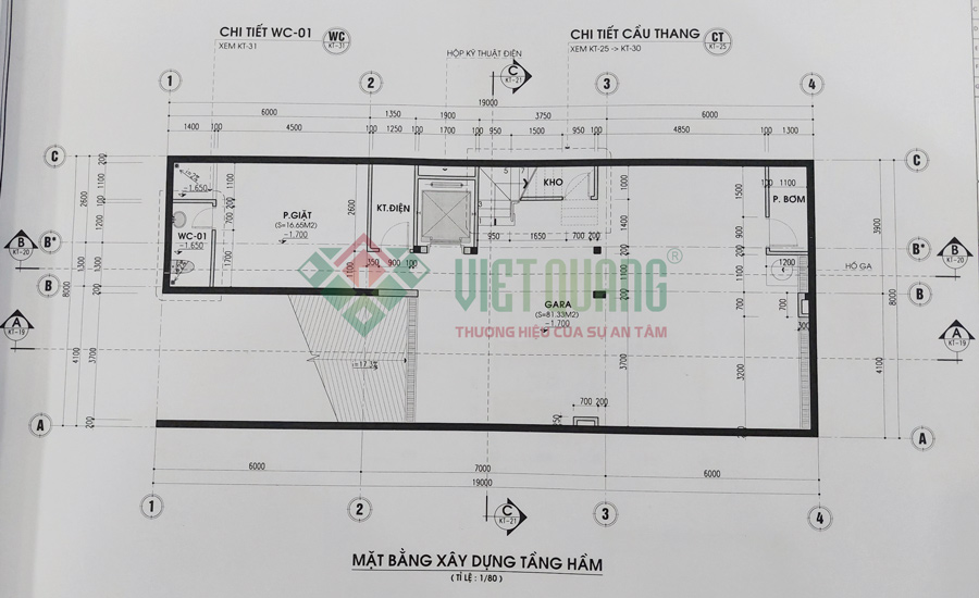 Bản vẽ mặt bằng tầng hầm công trình nhà anh Hiếu mà Việt Quang vừa kí hợp đồng xây nhà