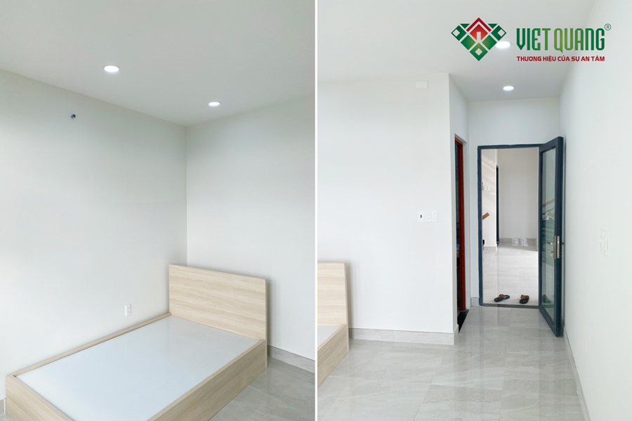 Nội thất và không gian phòng ngủ nhà phố 4 tầng 120m2 sau khi hoàn thiện tại Hóc Môn