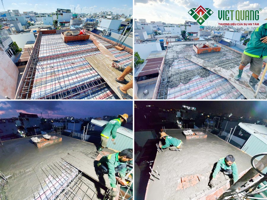 Một số hình ảnh thi công đổ bê tông mái nhà công trình anh Cương quận Tân Bình
