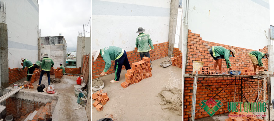 Thi công xây tường bao quanh nhà bằng gạch Tuynel