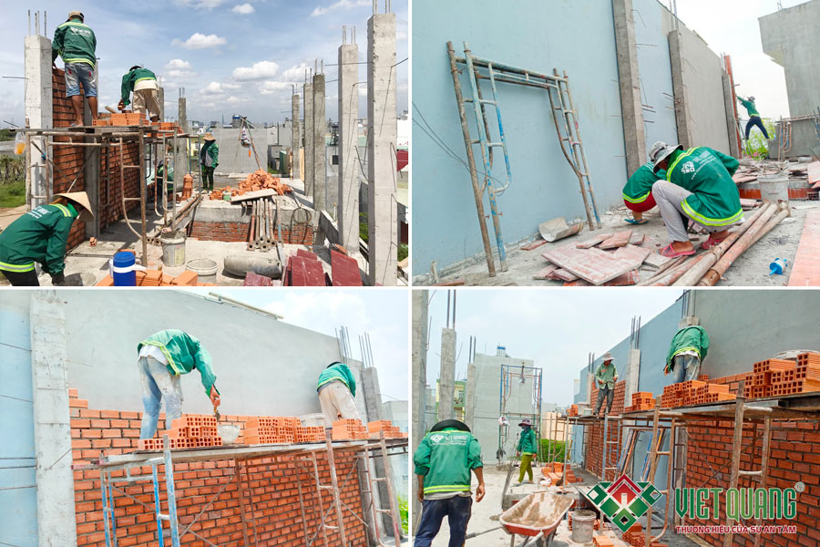 Thi công xây dựng tường tại công trình nhà phố 4 tầng diện tích 4x17m tại phường Long Trường, TP. Thủ Đức