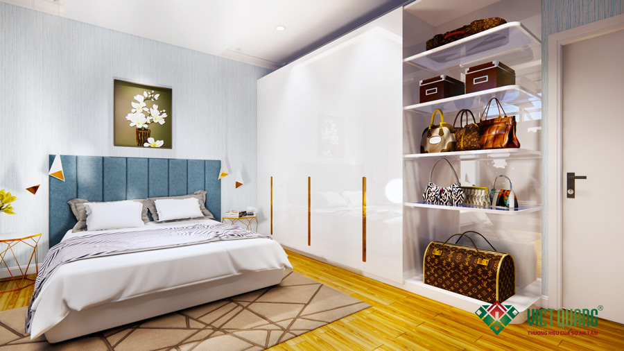 Thiết kế 3D nội thất phòng ngủ master nhà biệt thự phố 4 tầng diện tích 8x24m tại quận 7