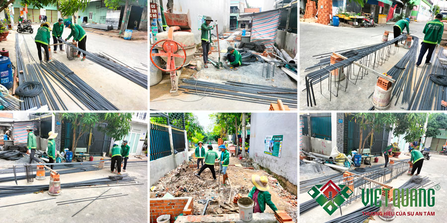 Công nhân Việt Quang Group thi công gia công thép Việt Nhật cho hạng mục phần đài móng, giằng móng của công trình.