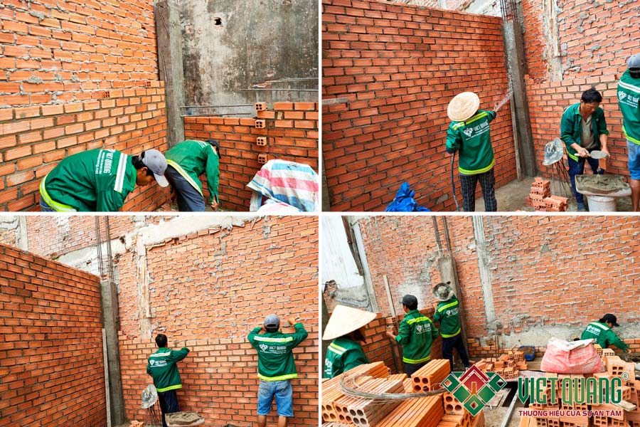 Sử dụng gạch Tuynel, Cát sạch hạt trung và xi măng INSEE để xây tường