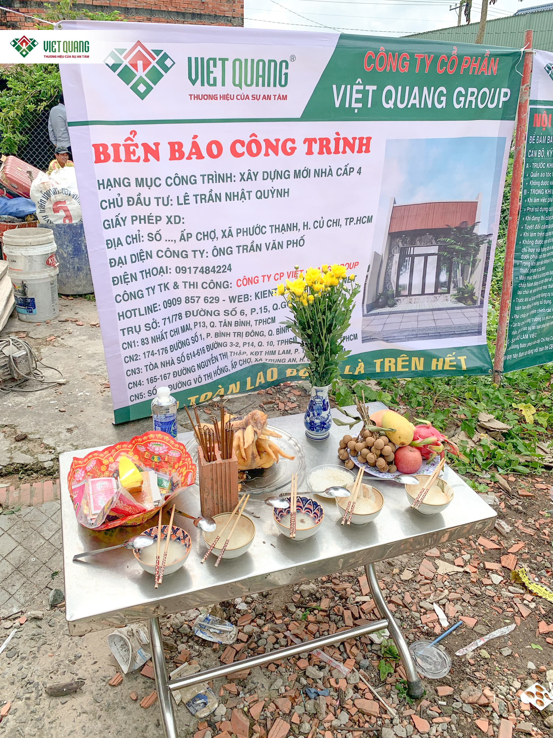 Hình ảnh bố trí đồ lễ cúng động thổ nhà Chị Quỳnh ở Củ Chi