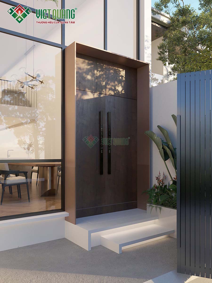 Hình ảnh thiết kế mặt tiền cửa chính 3D nhà phố 4 tầng của gia đình Anh Dũng, quận Tân Bình