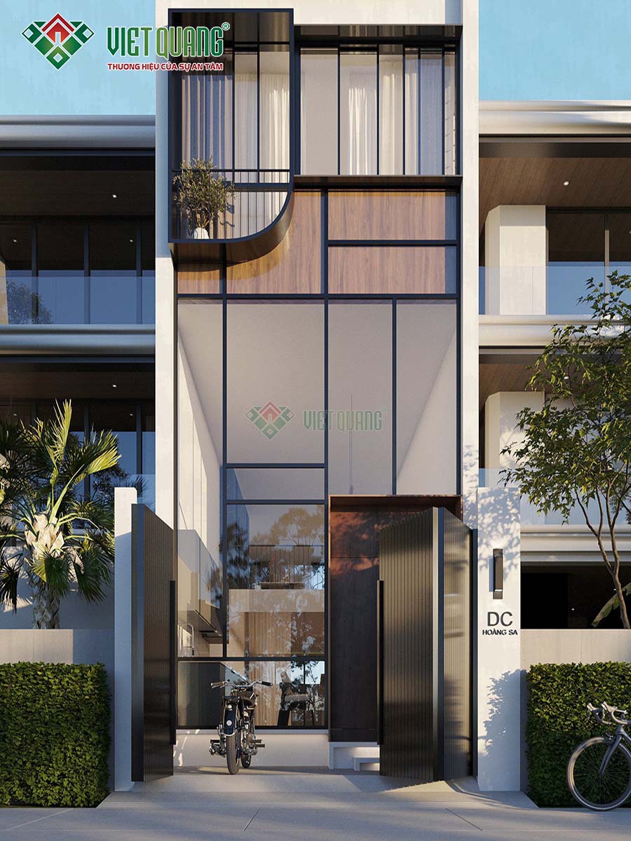 Hình ảnh 3D thiết kế mặt tiền tầng trệt nhà phố 4 tầng của gia đình Anh Dũng, quận Tân Bình