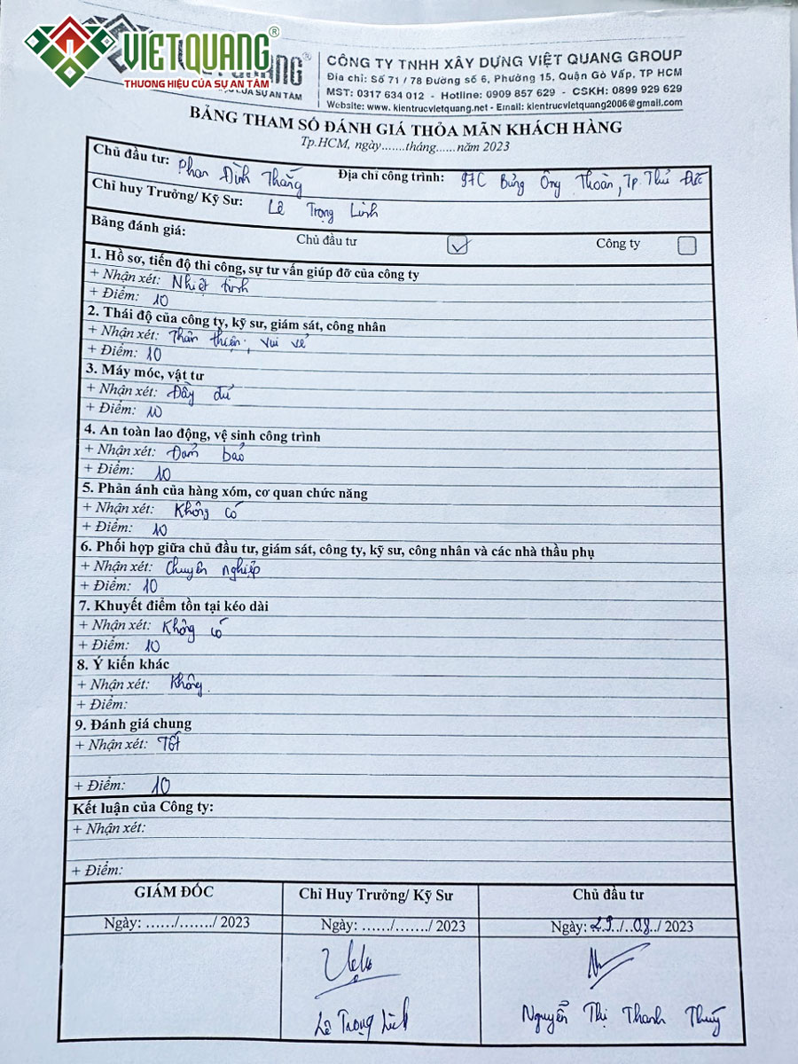 Thường xuyên lấy ý kiến đánh giá mức độ hài lòng của Khách Hàng hàng tuần, hàng tháng