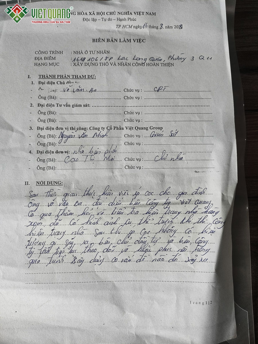 Kiểm tra hiện trạng công trình trước khi thi công, chịu trách nhiệm đối với nhà liền kề.