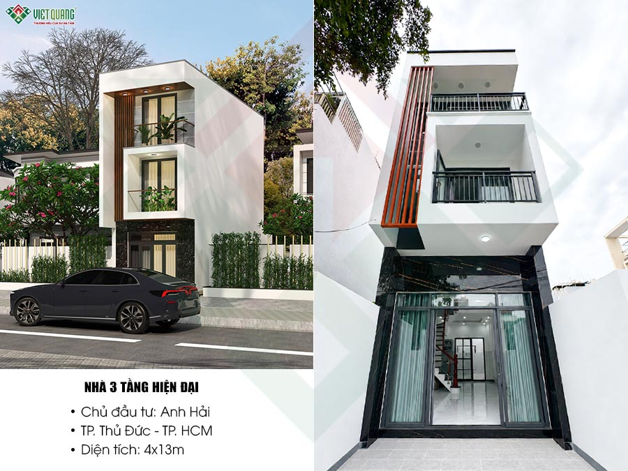 Nhà 3 tầng sân thượng 4x13m