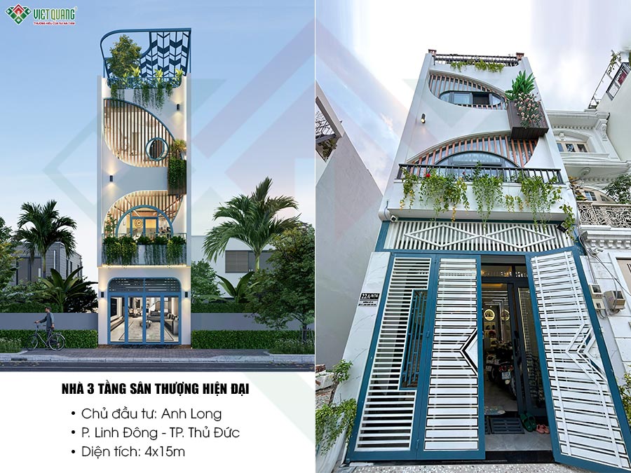 Nhà 3 tầng sân thượng 4x15m