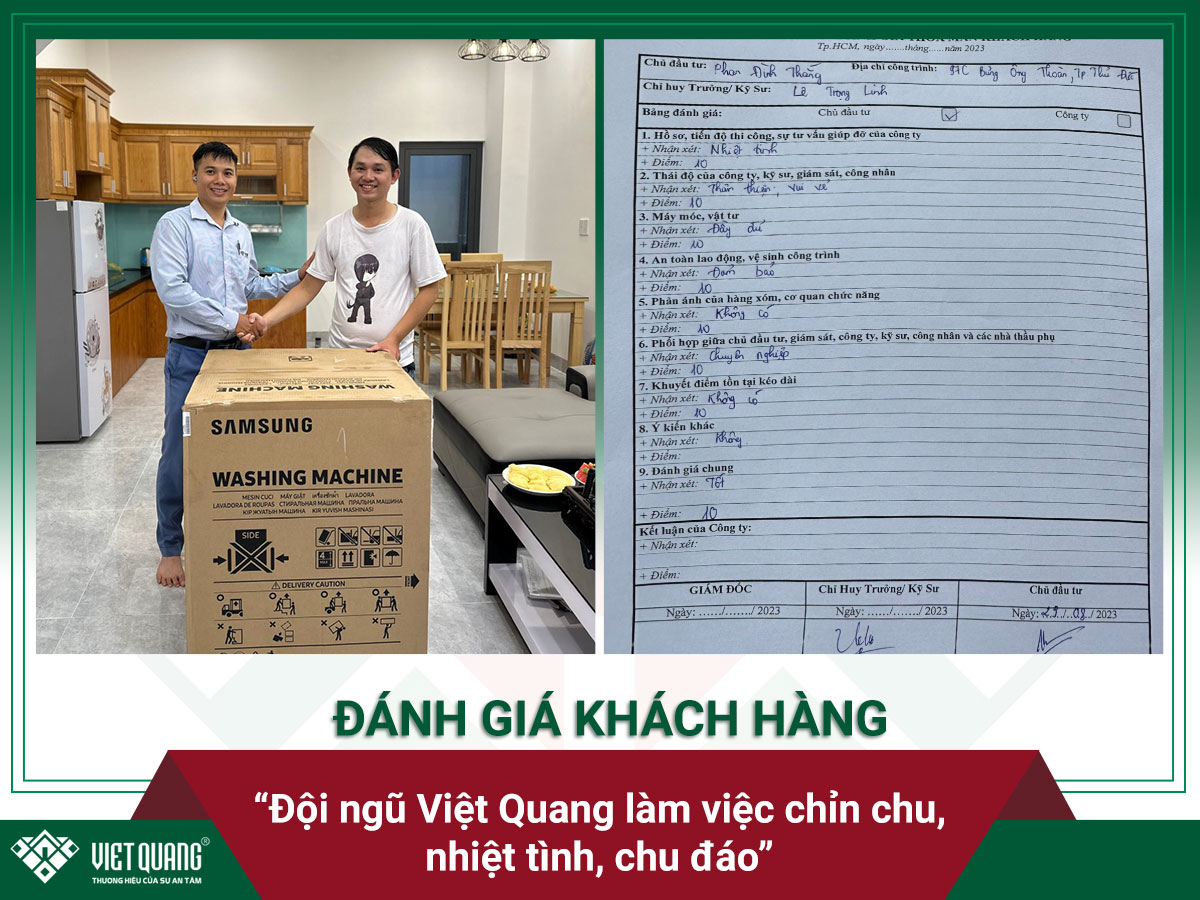 Đánh giá của anh Thắng quận 9 dành cho Việt Quang sau thi công xây nhà mới