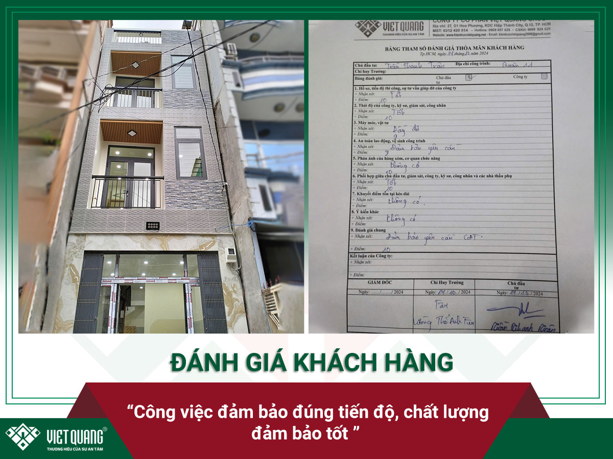 Chị Trân Quận 11 nhận xét chất lượng thi công hoàn thiện công trình