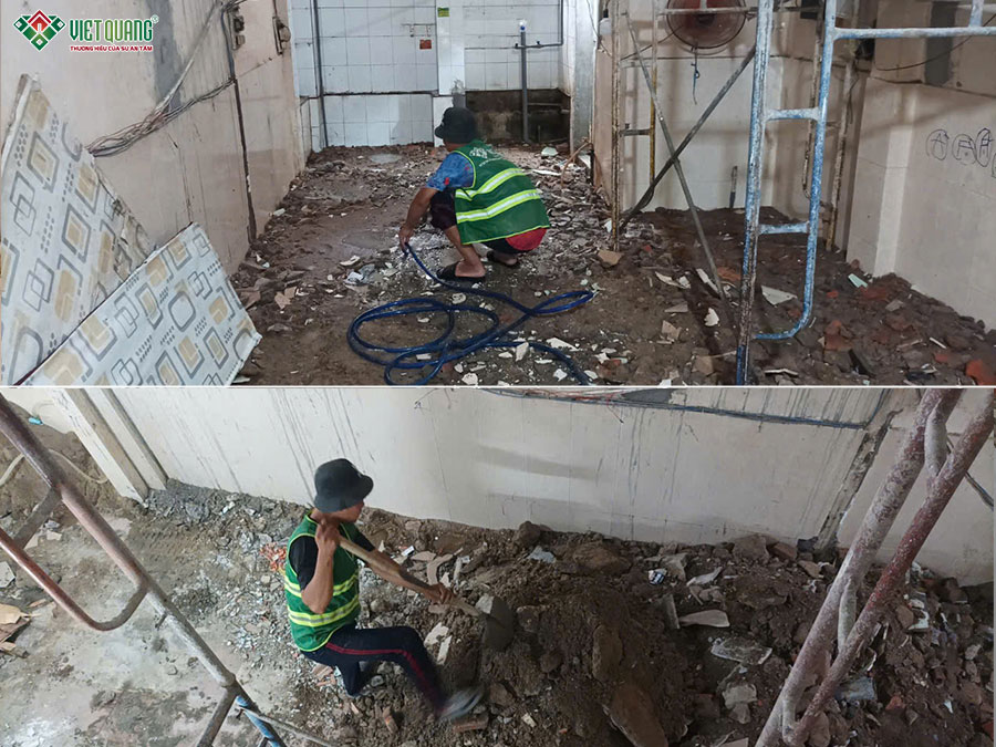 Thợ thi công đổ xà bần bang nền