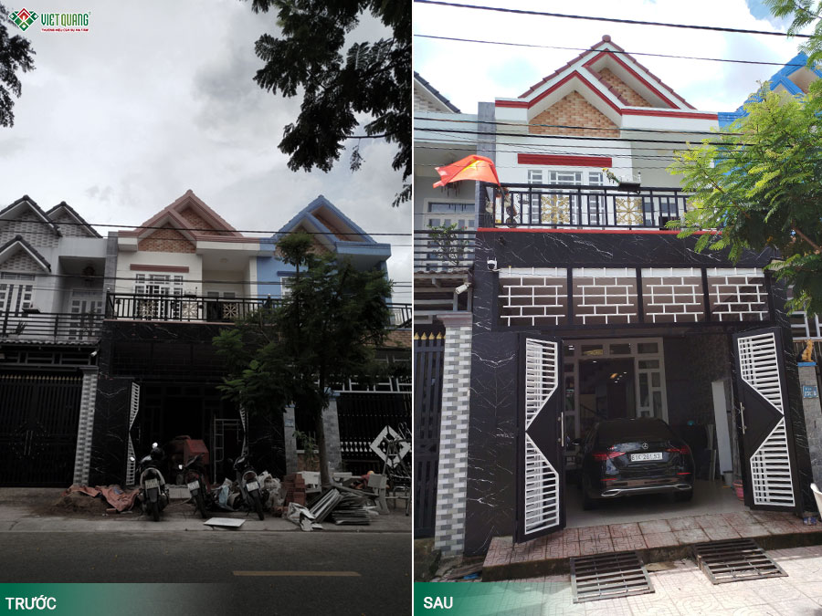 Quá trình thay áo mới không gian nhà 2 tầng mái thái 5x20m cho gia đình chị Ánh Phường Đông Hòa, TP.HCM 