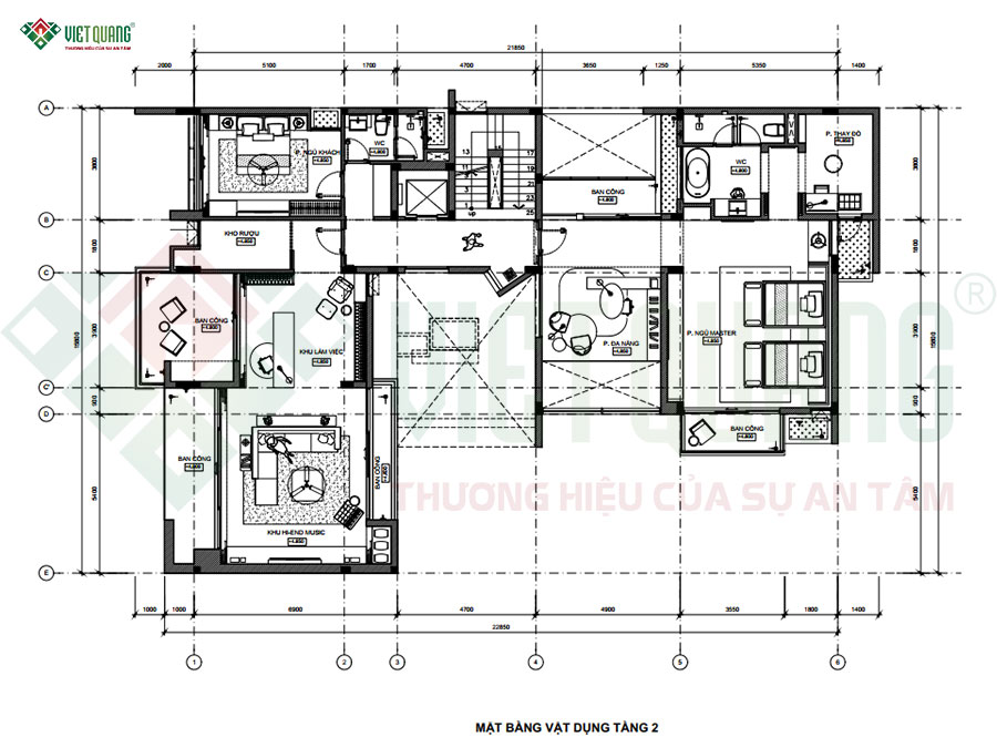 Bố trí công năng mặt bằng tầng 2