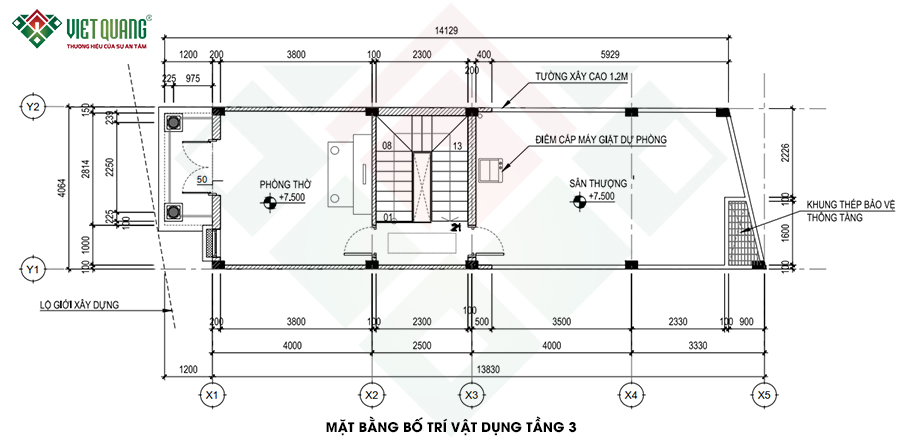 Mặt bằng bố trí vật dựng tầng 3