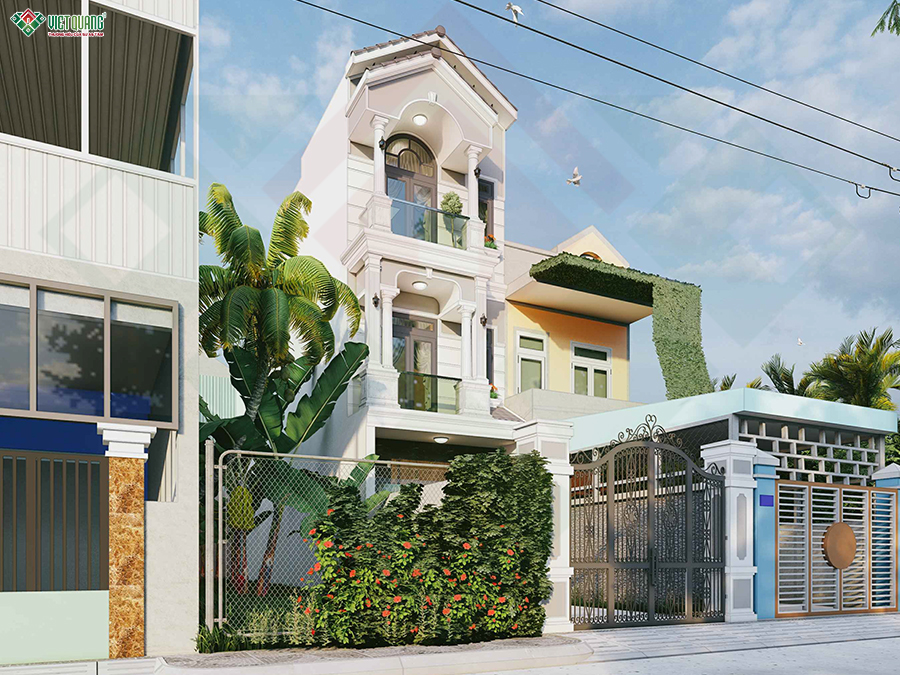 Mẫu thiết kế nhà 3 tầng 4x14m phong cách tân cổ điển