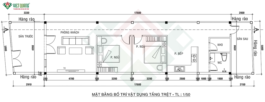 Mặt bằng bố trí công năng nhà 1 tầng