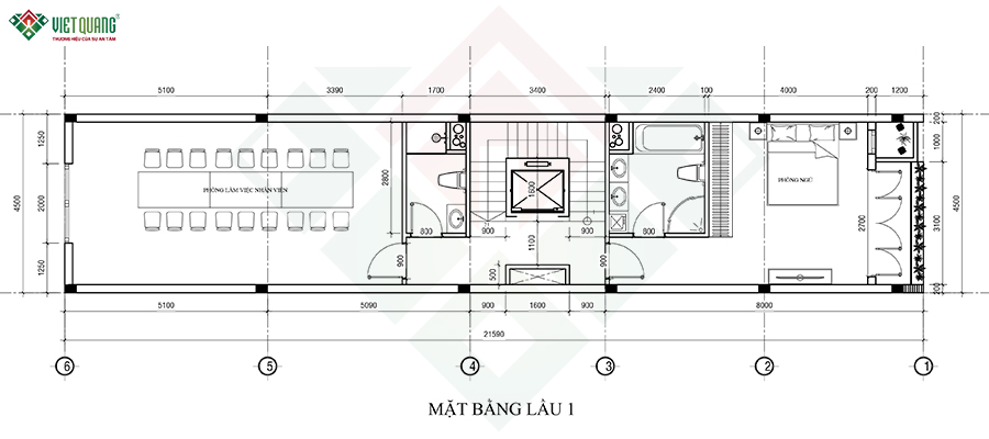 Mặt bằng bố trí công năng nhà 1 trệt 1 lửng 3 lầu tum sân thượng 5x22m
