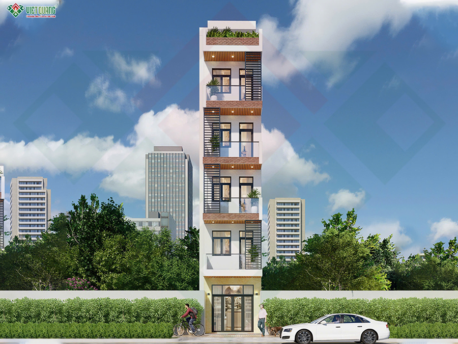 Mẫu thiết kế nhà 5 tầng tum sân thượng anh Đông Phường Tây Thạnh