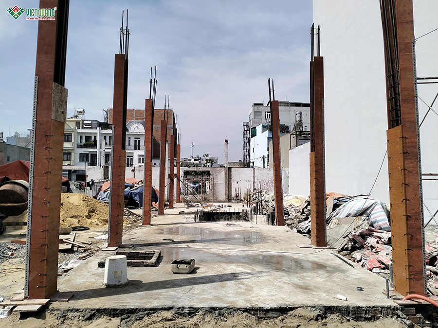 Thi công xây nhà 1 trệt 1 lửng 3 lầu sân thượng 5x22m