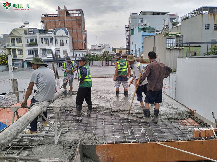 Thi công xây nhà 1 trệt 1 lửng 3 lầu sân thượng 5x22m