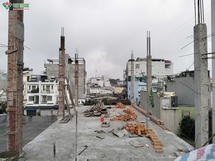 Thi công xây nhà 1 trệt 1 lửng 3 lầu sân thượng 5x22m