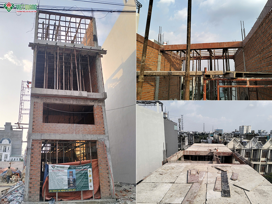 Thi công xây nhà 1 trệt 1 lửng 3 lầu sân thượng 5x22m